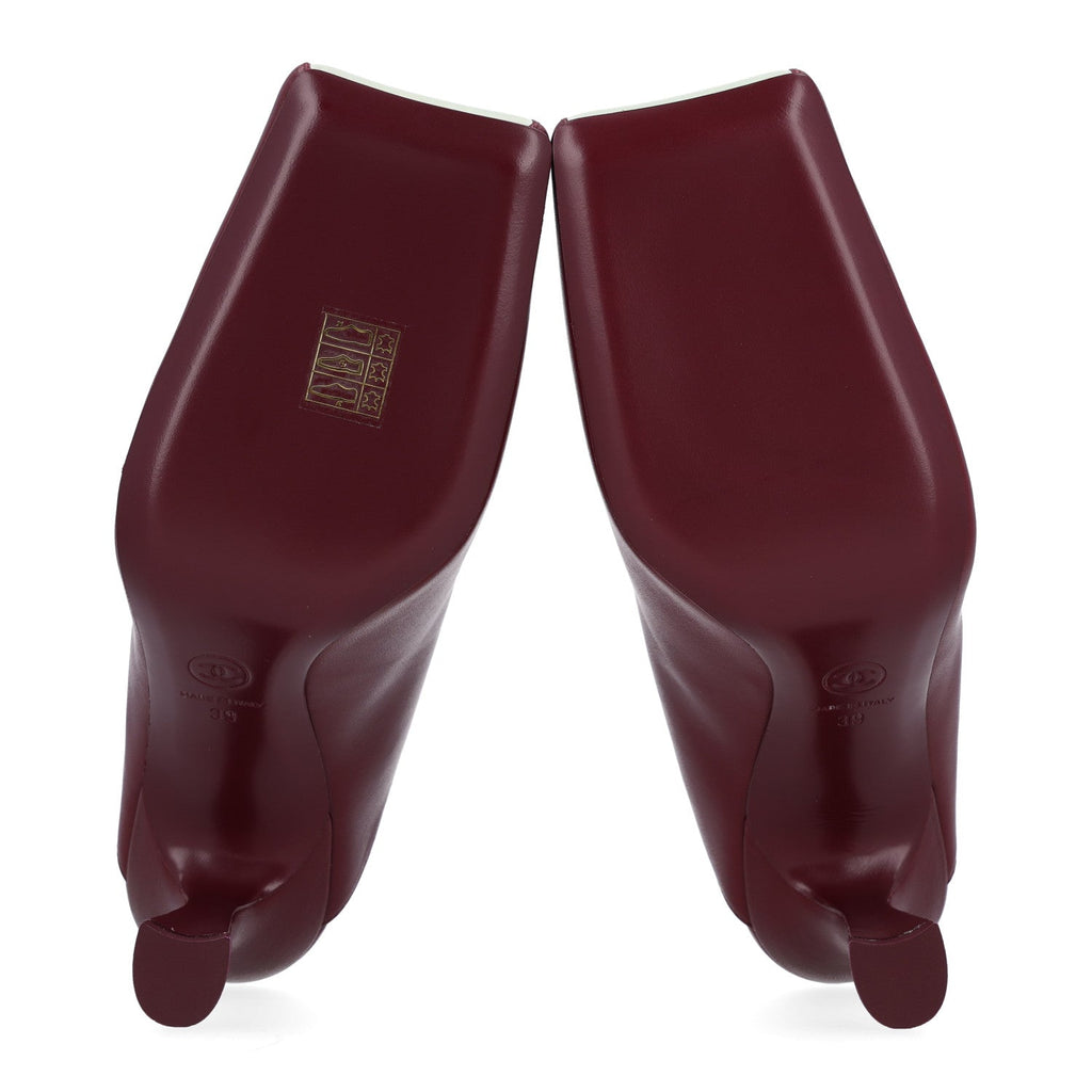Lambskin CC Mules 38.5 Dark Burgundy Light Green