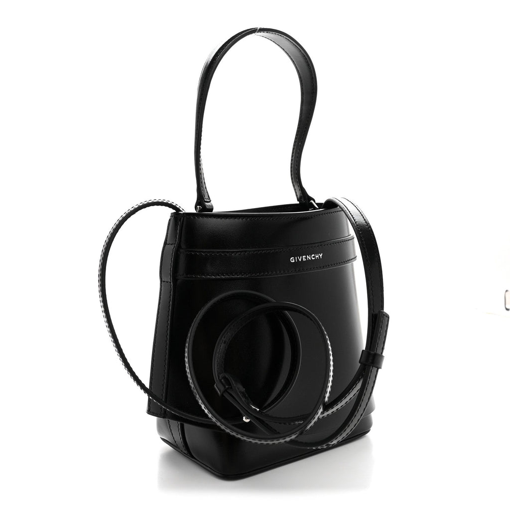 Box Calfskin Shark Lock Bucket Bag Black