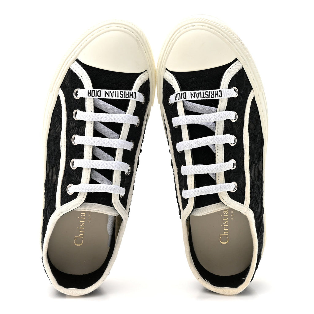 Macramé Embroidered Cotton Womens Walk'N'Dior Low Top Sneakers 36 Black White
