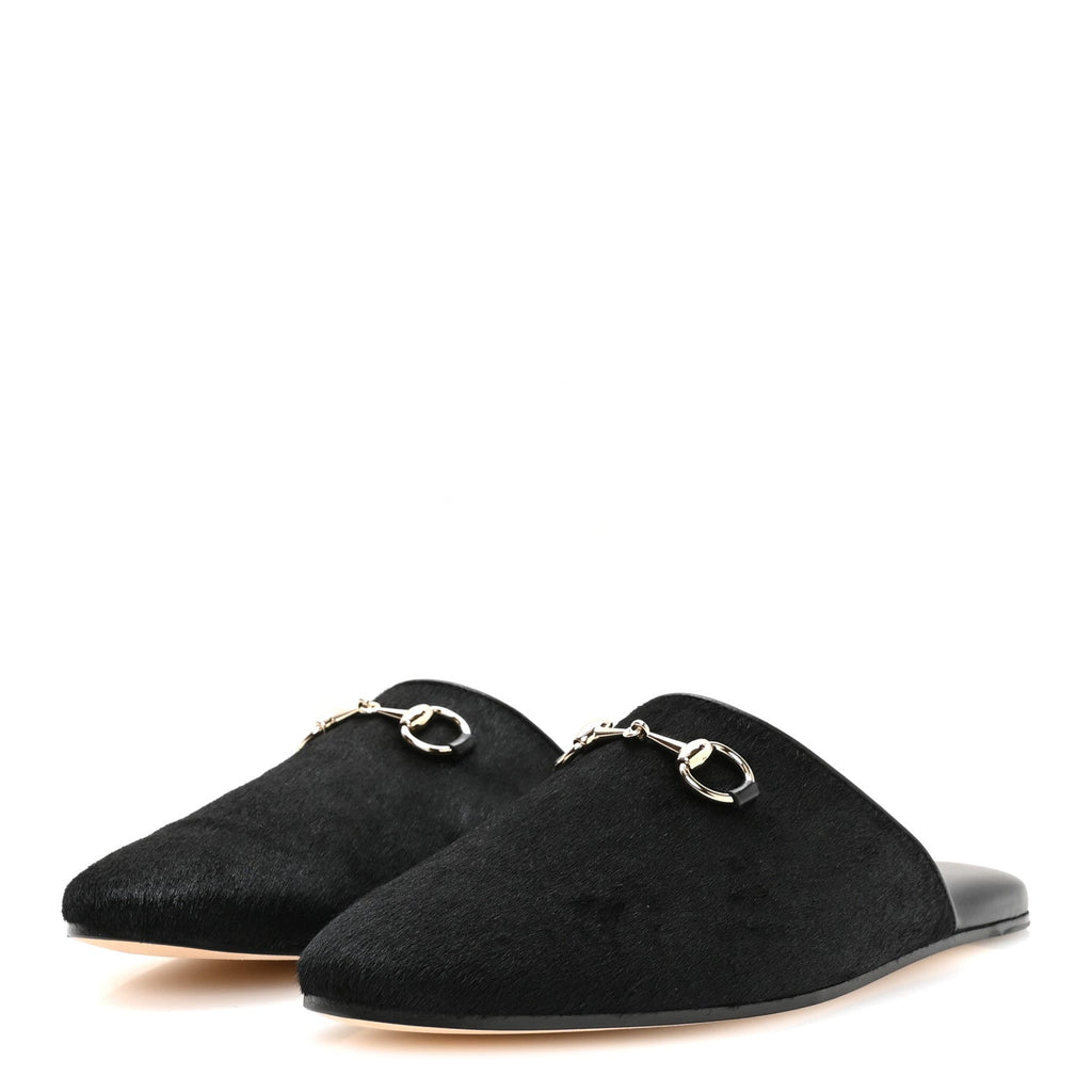 Fur Horsebit Womens Mules 37.5 Black
