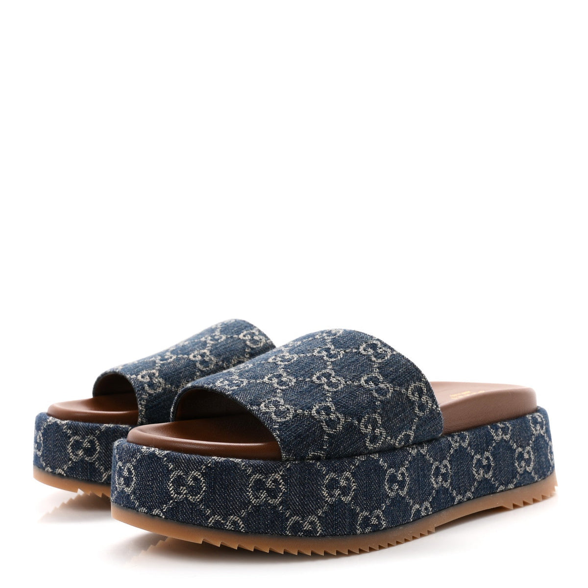 New Denim GG Monogram Angelina Platform 55mm Slide Sandals 40.5 Blue Tea