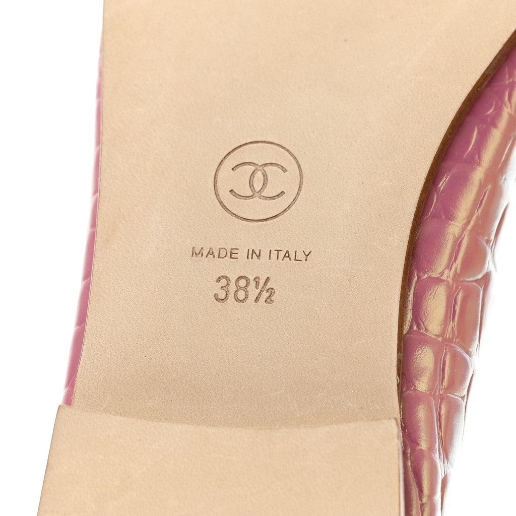 Iridescent Crocodile Embossed Calfskin Ballet Flats 38.5 Pink