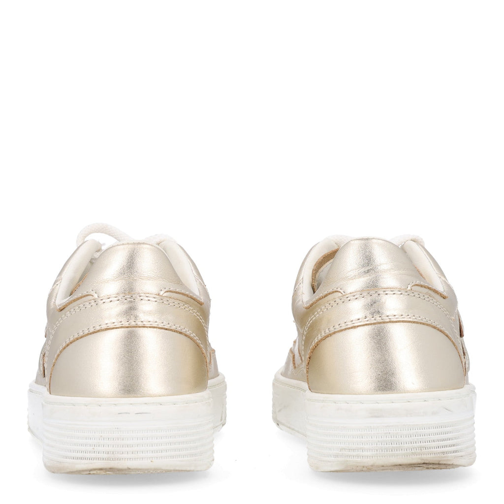 Laminated Calfskin CC Womens Sneakers 38.5 Golden