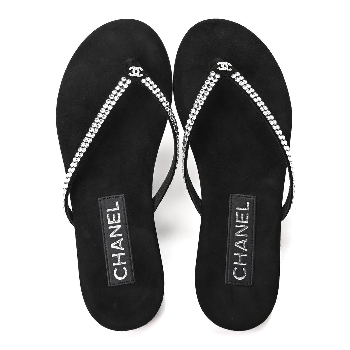 Velvet Crystal CC Thong Sandals 36.5 Black