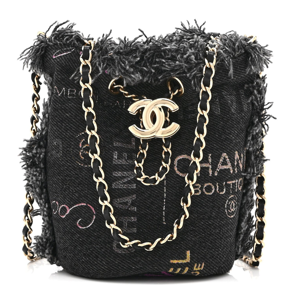 Denim Quilted Mood Mini Bucket With Chain Black Multicolor