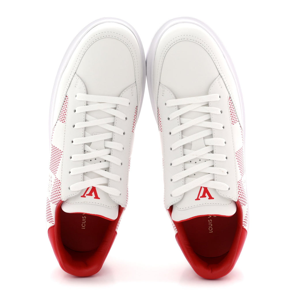 Damier Calfskin Mens Beverly Hills Sneakers 8 White Rouge