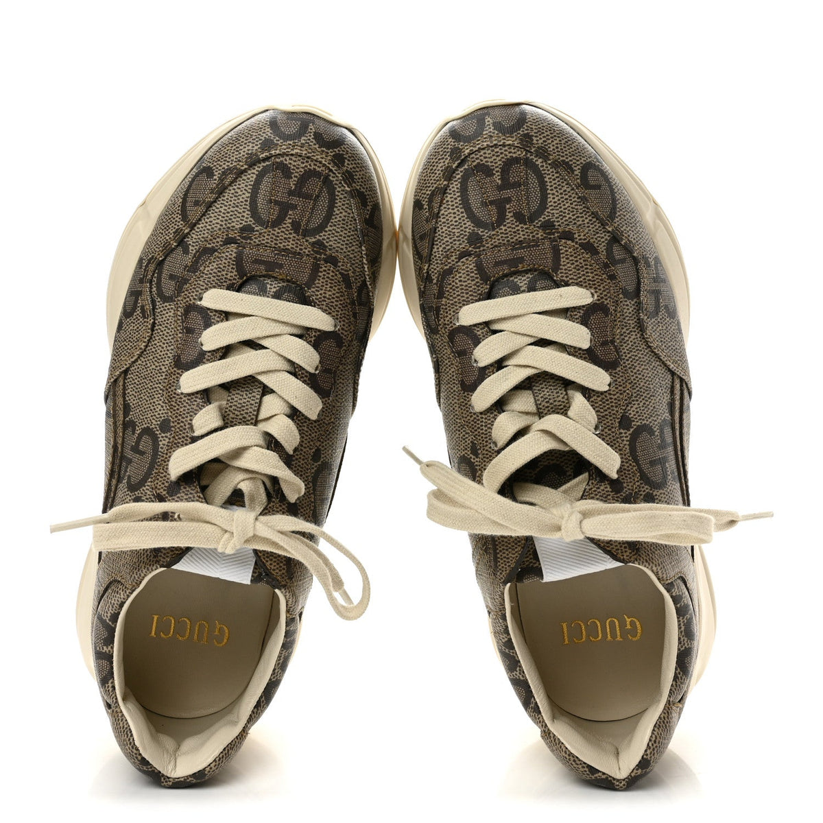 Maxi GG Supreme Monogram Gucci 100 Womens Rhyton Sneakers 37.5 Beige Ebony