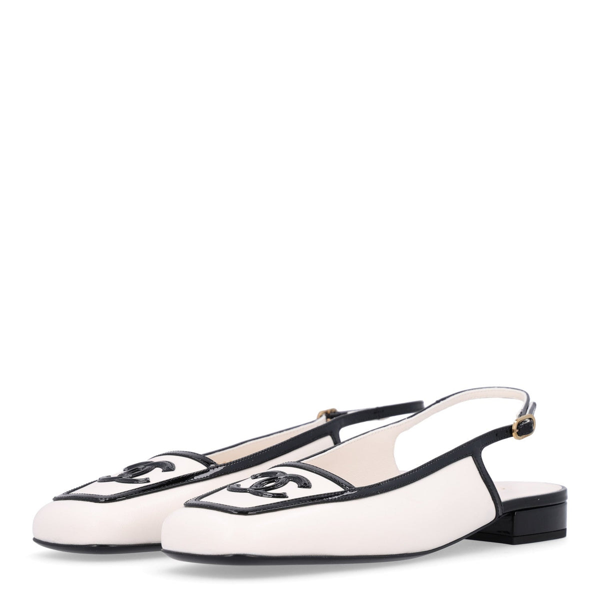 Lambskin Patent Calfskin CC Slingback Sandals 38 White Black