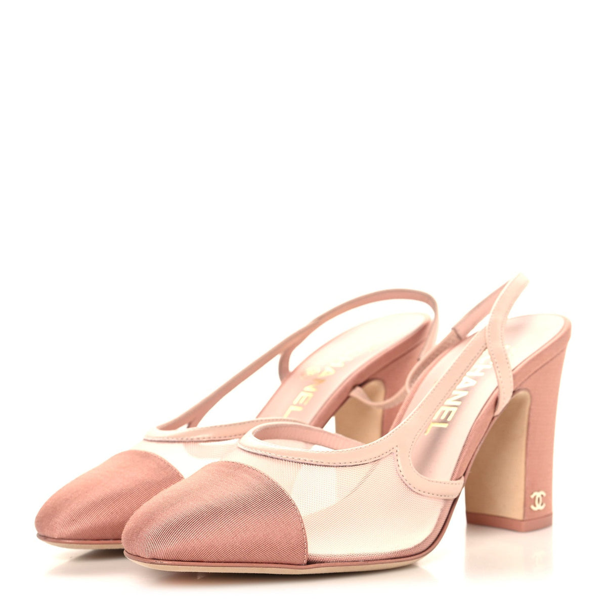 Mesh Grosgrain Cap Toe Slingback Pumps 37.5 Light Pink Dark Pink