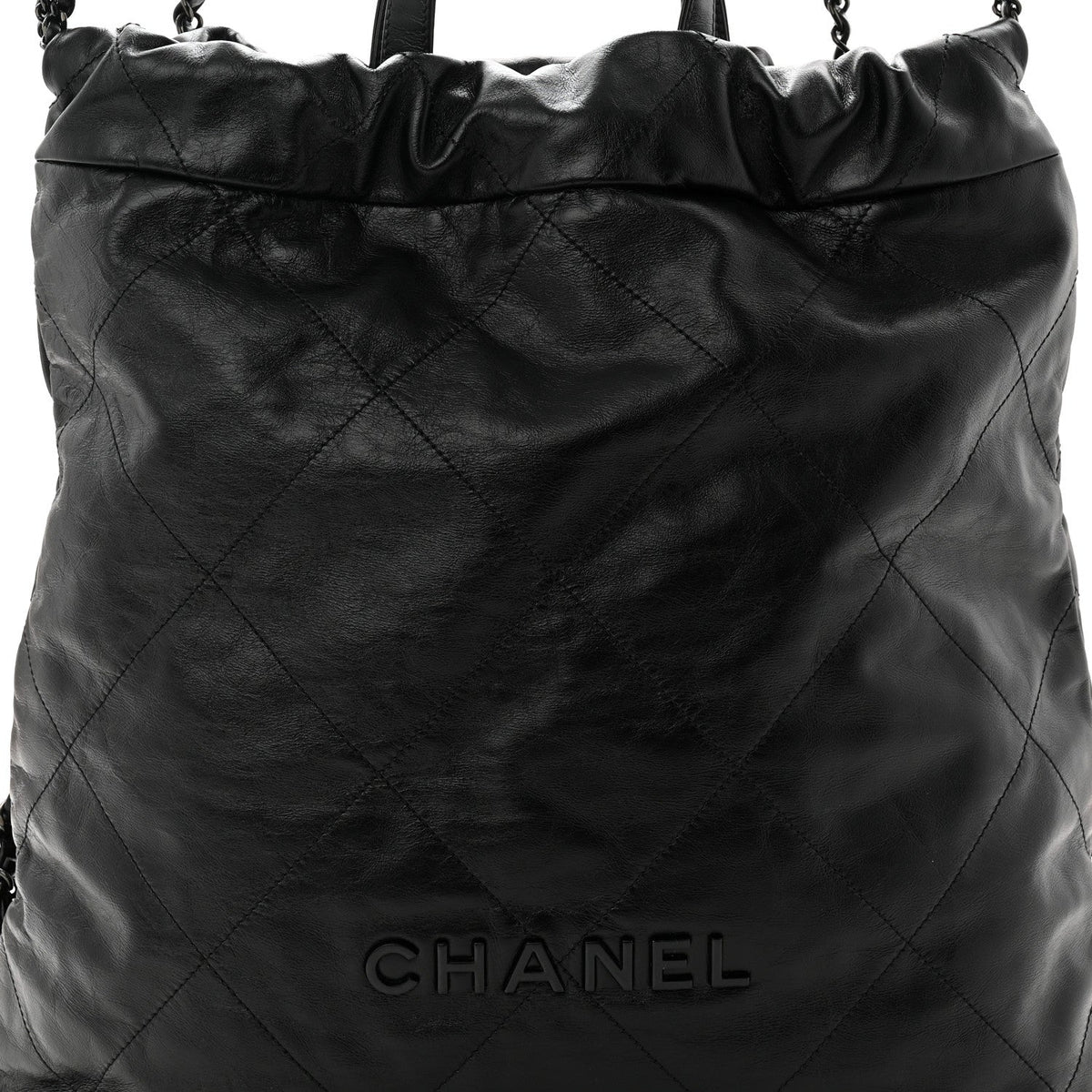 Shiny Calfskin Quilted Chanel 22 Backpack So Black