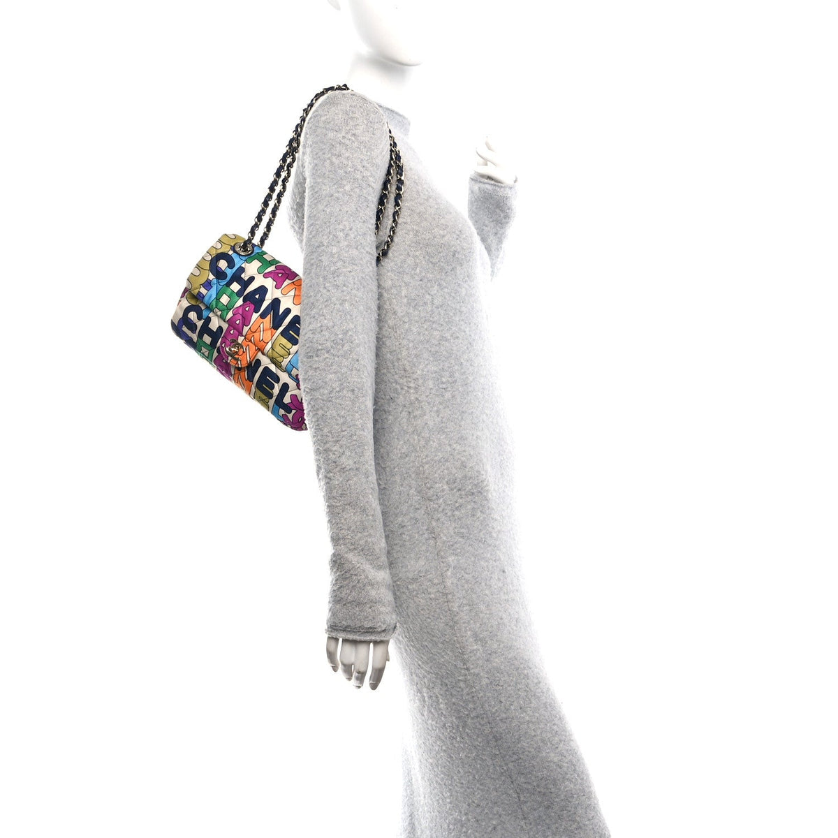 Printed Fabric Quilted Logo Single Flap Bag Multicolor