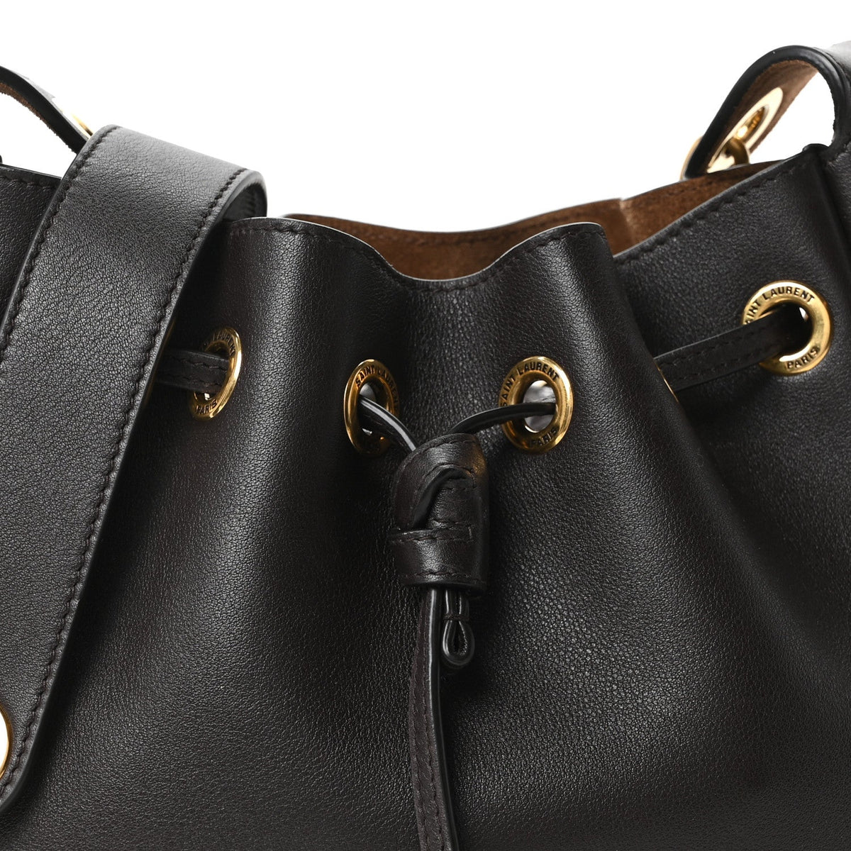 Calfskin Cassandre Supple Bucket Bag  Fondente Dark Cigar