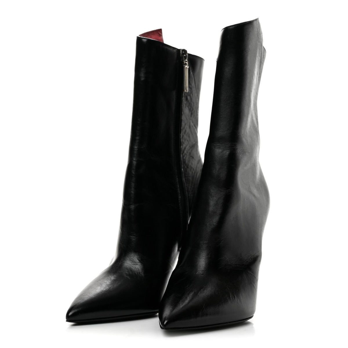 Nappa Silk Freja 105 Zip Booties 35 Black Metal Cherry