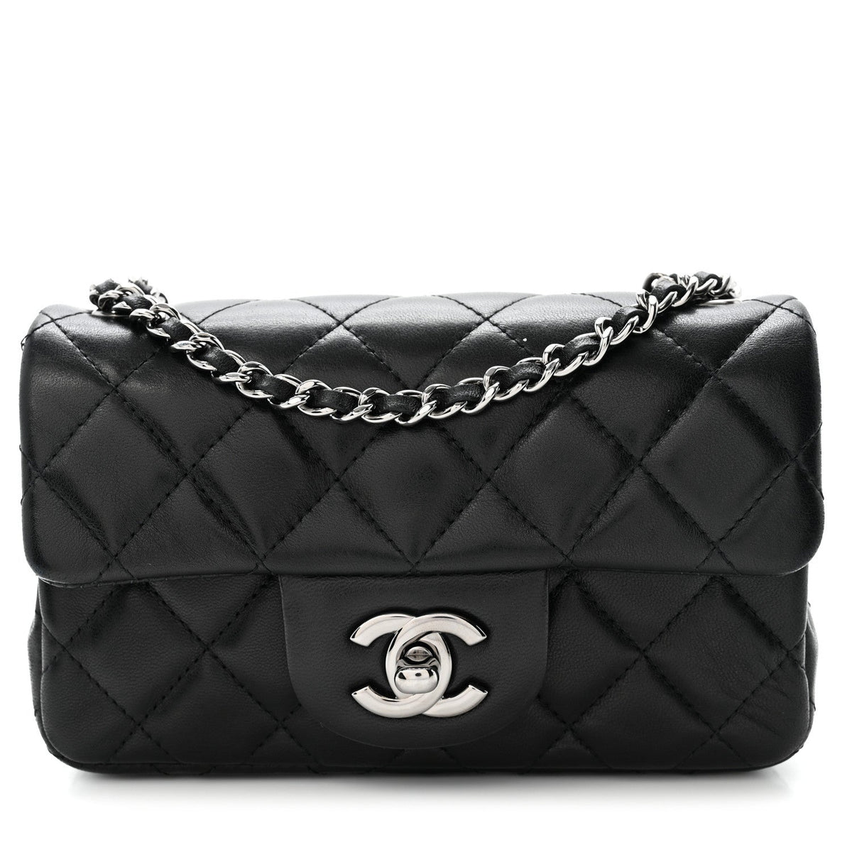 Lambskin Quilted Extra Mini Rectangular Flap Black