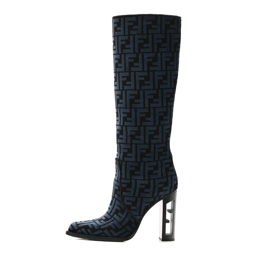 Chenille Jacquard FF 110mm Knee Boots 39 Black Blue