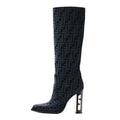 Chenille Jacquard FF 110mm Knee Boots 39 Black Blue
