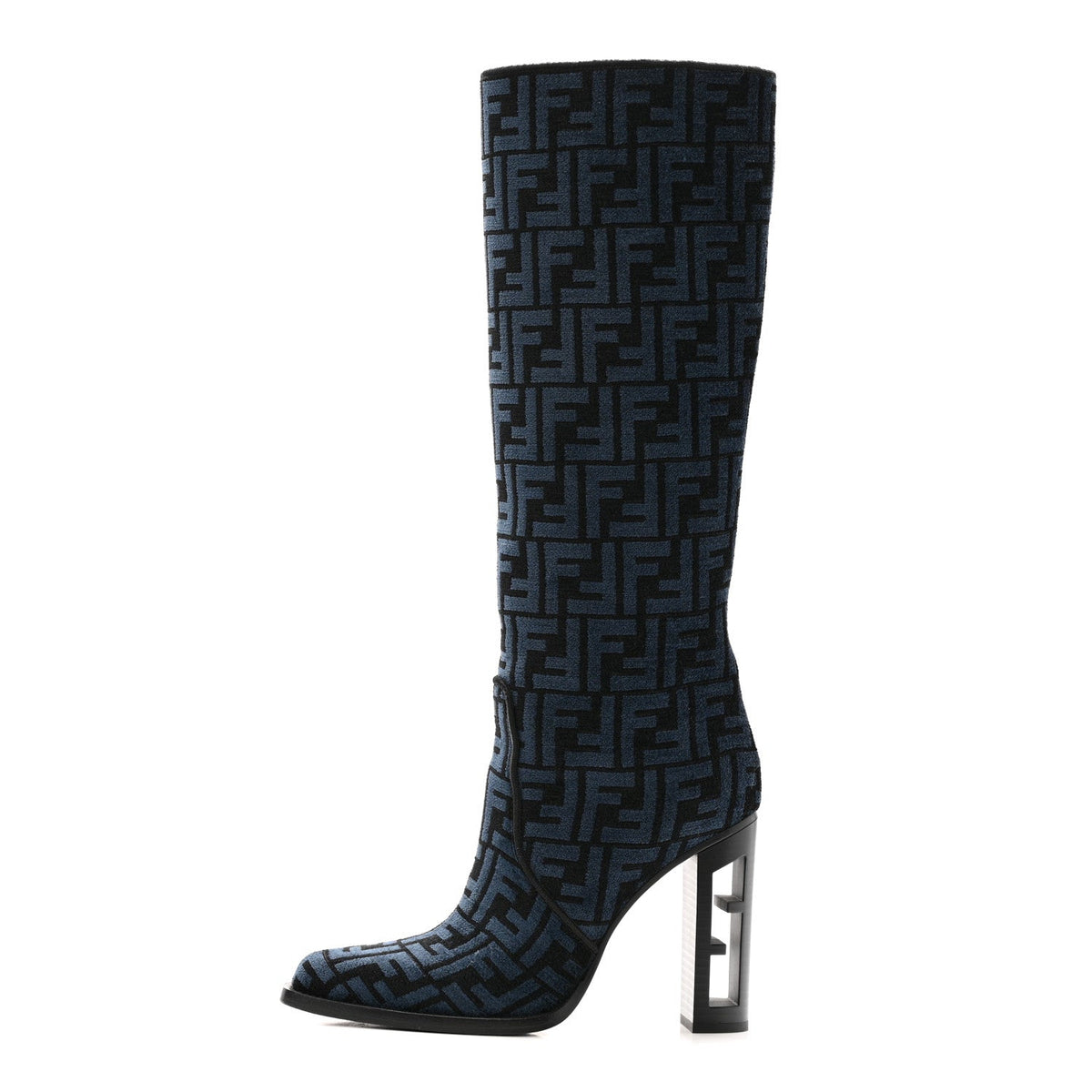 Chenille Jacquard FF 110mm Knee Boots 39 Black Blue
