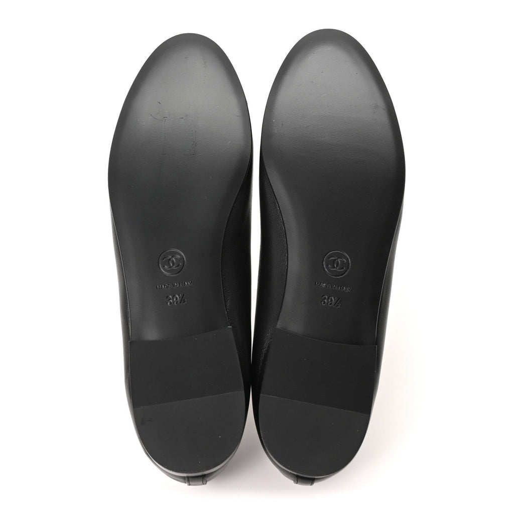 Lambskin Patent Cap Toe Ballerina Flats 39.5 Black