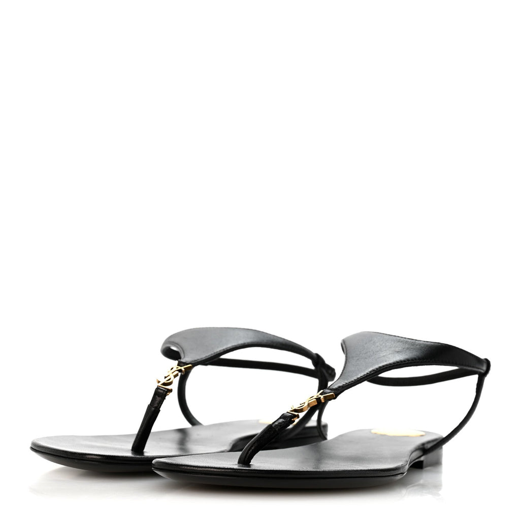 Lambskin Monogram Cassandra Slingback Flat Sandals 36.5 Black