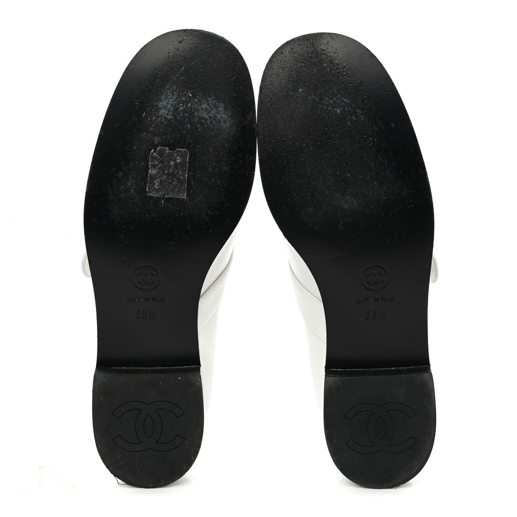 Patent Calfskin Mary Janes Flats 36.5 White Black