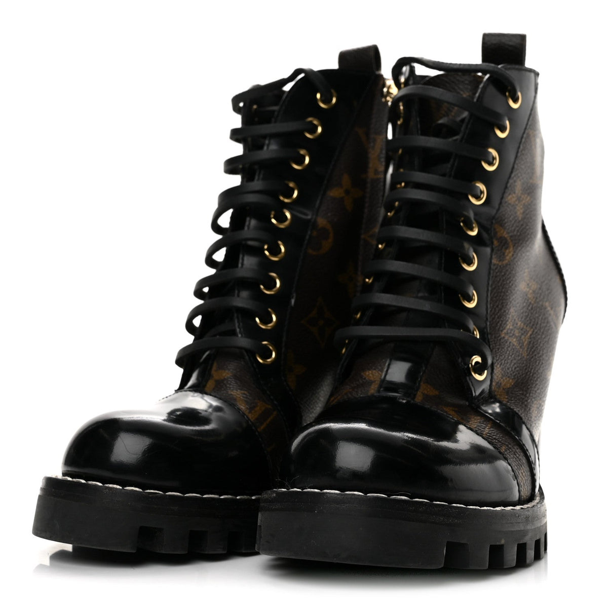 Patent Calfskin Monogram Star Trail Ankle Boots 37 Black