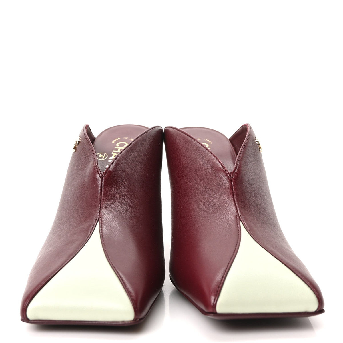 Lambskin Squared Toe Mules 39.5 Dark Burgundy Light Green