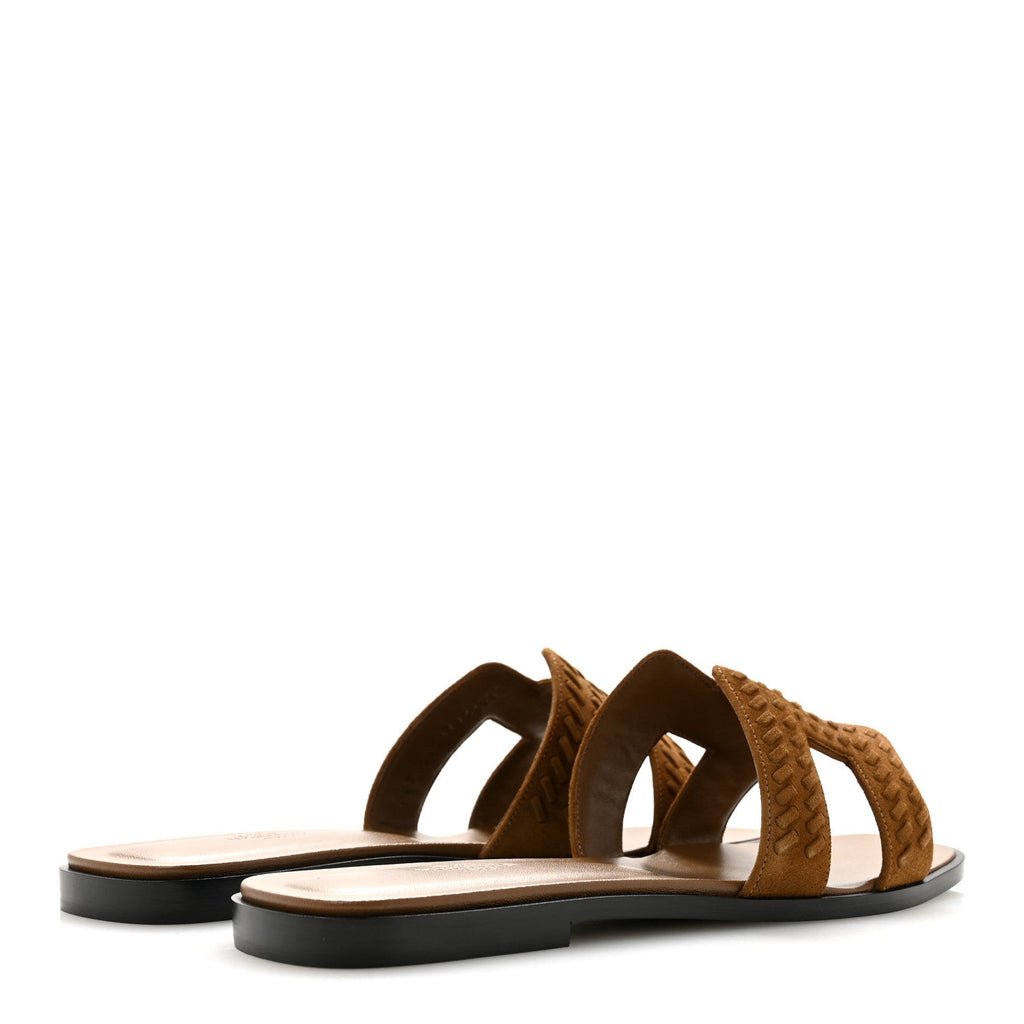 Suede Goatskin Braided Oran Sandals 40 Brun Fume