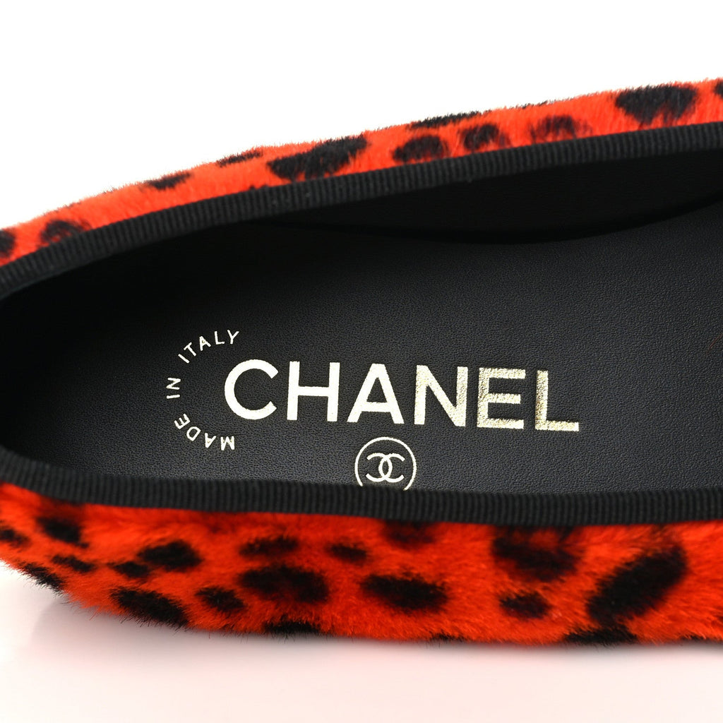 Pony Hair Lambskin Patent Calfskin Cap Toe CC Ballerina Flats 36.5 Orange Black White