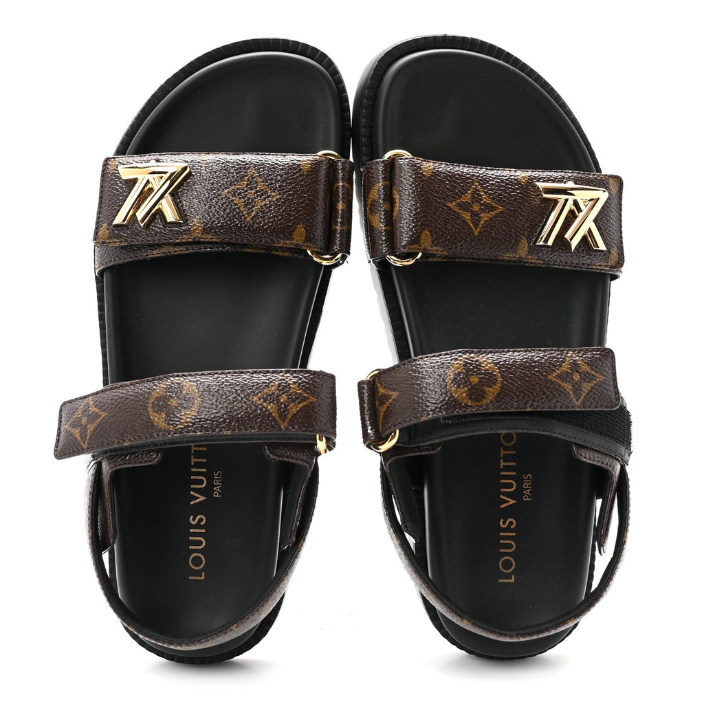 Monogram LV Sunset Comfort Flat Sandals 37 Cacao Brown