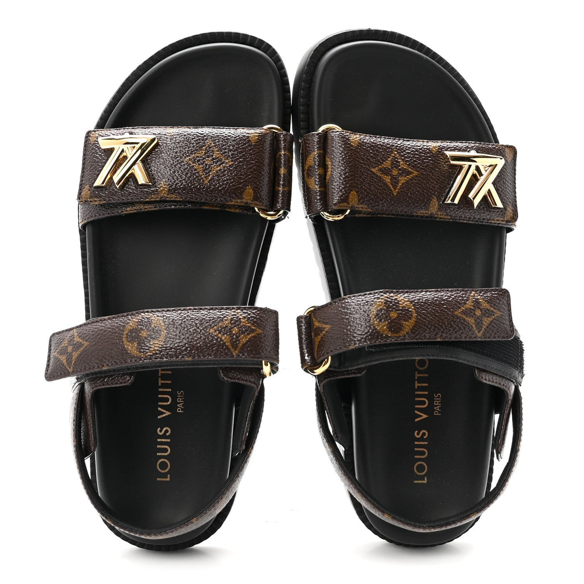Monogram LV Sunset Comfort Flat Sandals 37 Cacao Brown