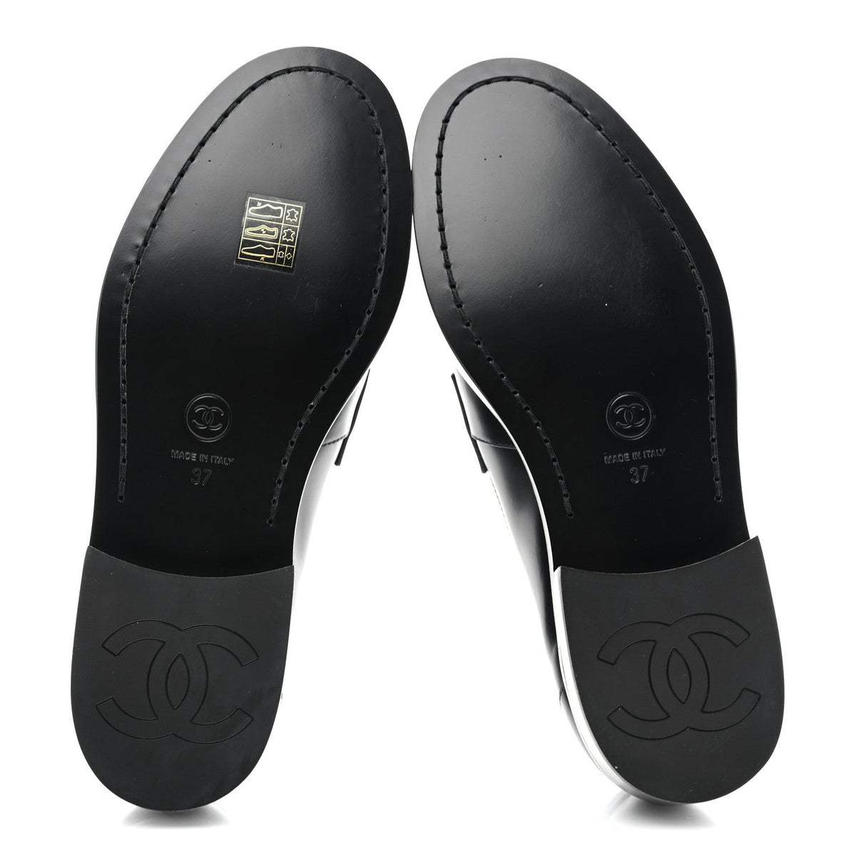 Shiny Calfskin CC Loafers Black White 37 Black White