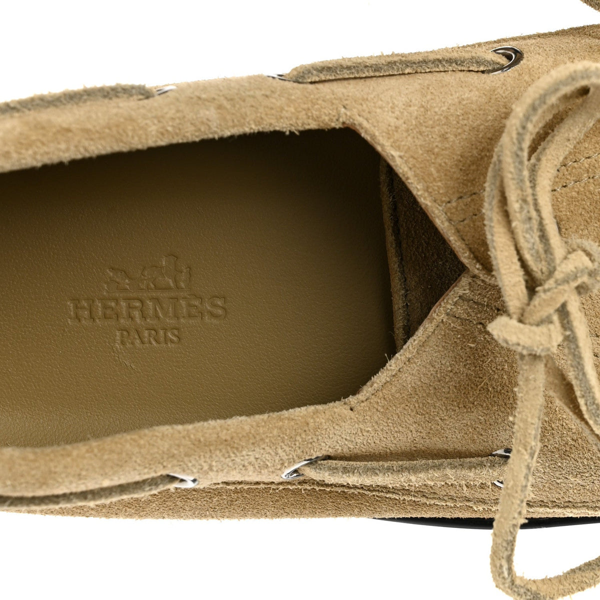 Suede Calfskin Womens Member Lazy Loafers 39.5 Beige Albatre