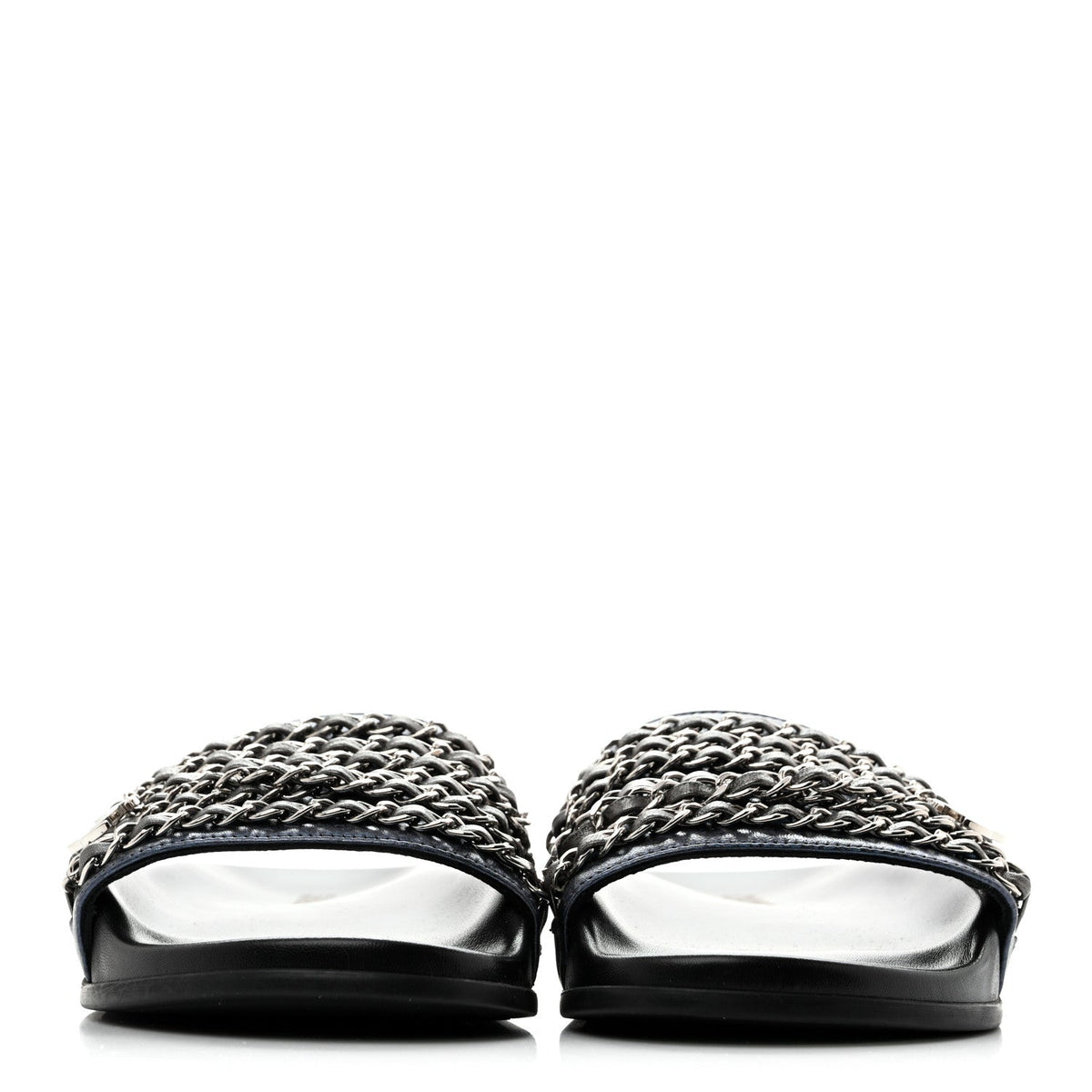 Fantasy Lambskin Chain Slides Sandals Flats 35 Blue