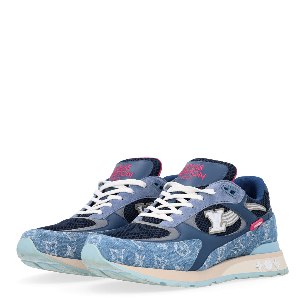 Monogram Denim Mesh Mens Run Away Sneakers 10 Blue