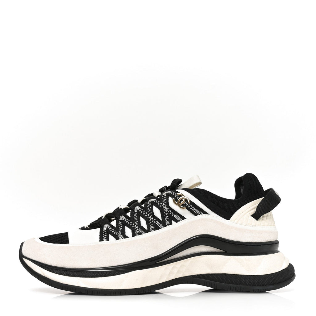 Fabric Suede Calfskin Sneakers 41 White Black