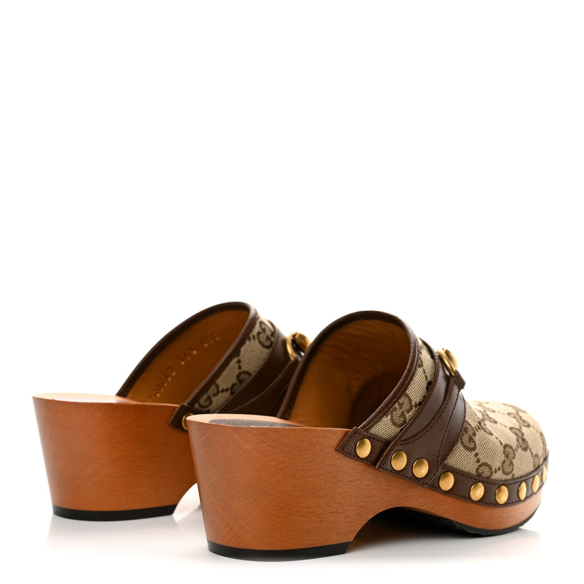 Monogram Goatskin Horsebit Clog Mules 36.5 Beige Ebony Brown Sugar