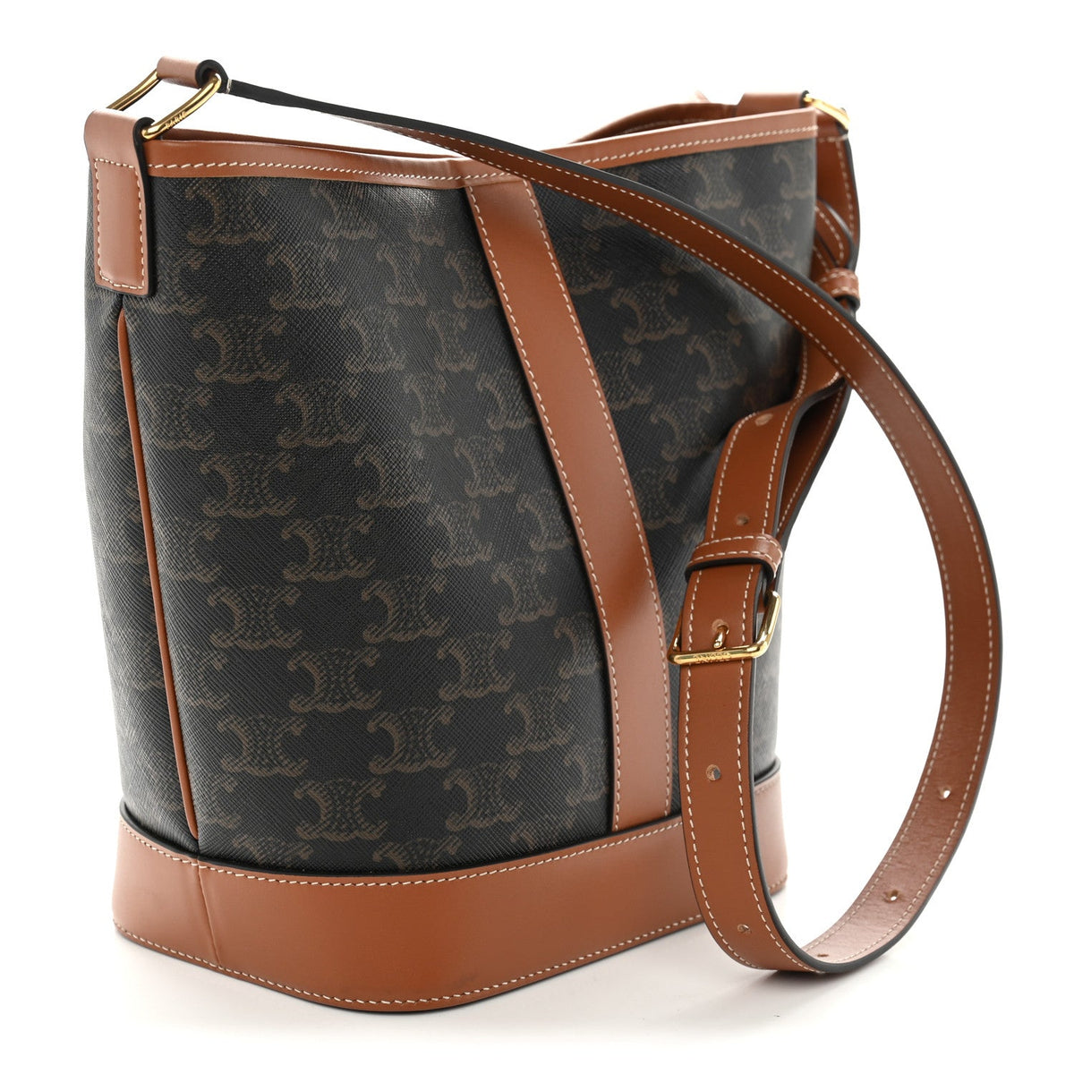 Triomphe Canvas Calfskin Small Bucket Bag Tan