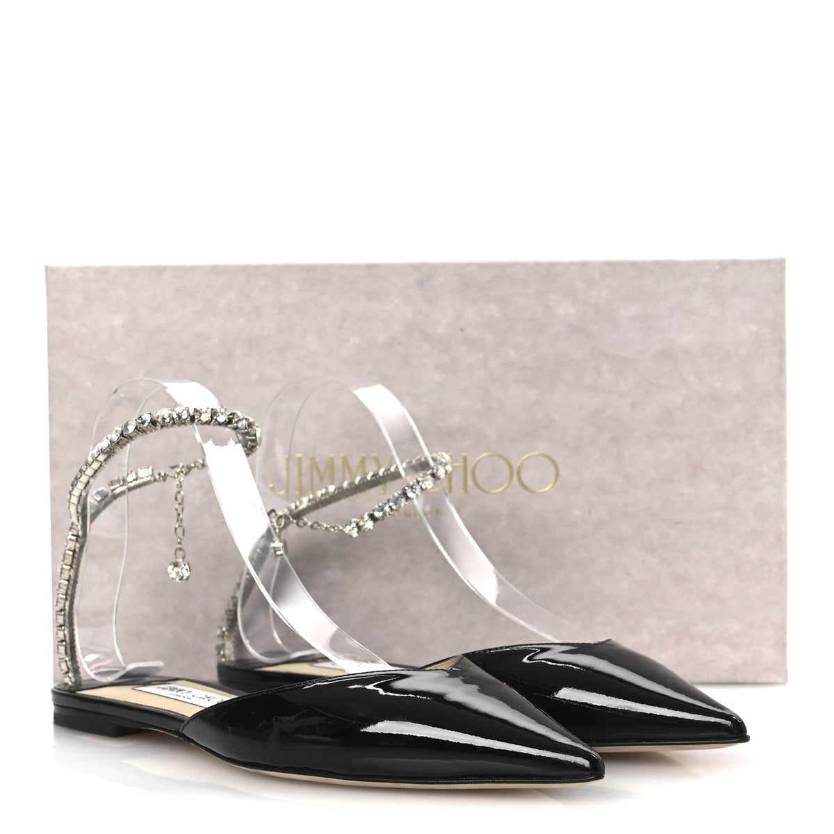 Patent Crystal Saeda Flats 38 Black