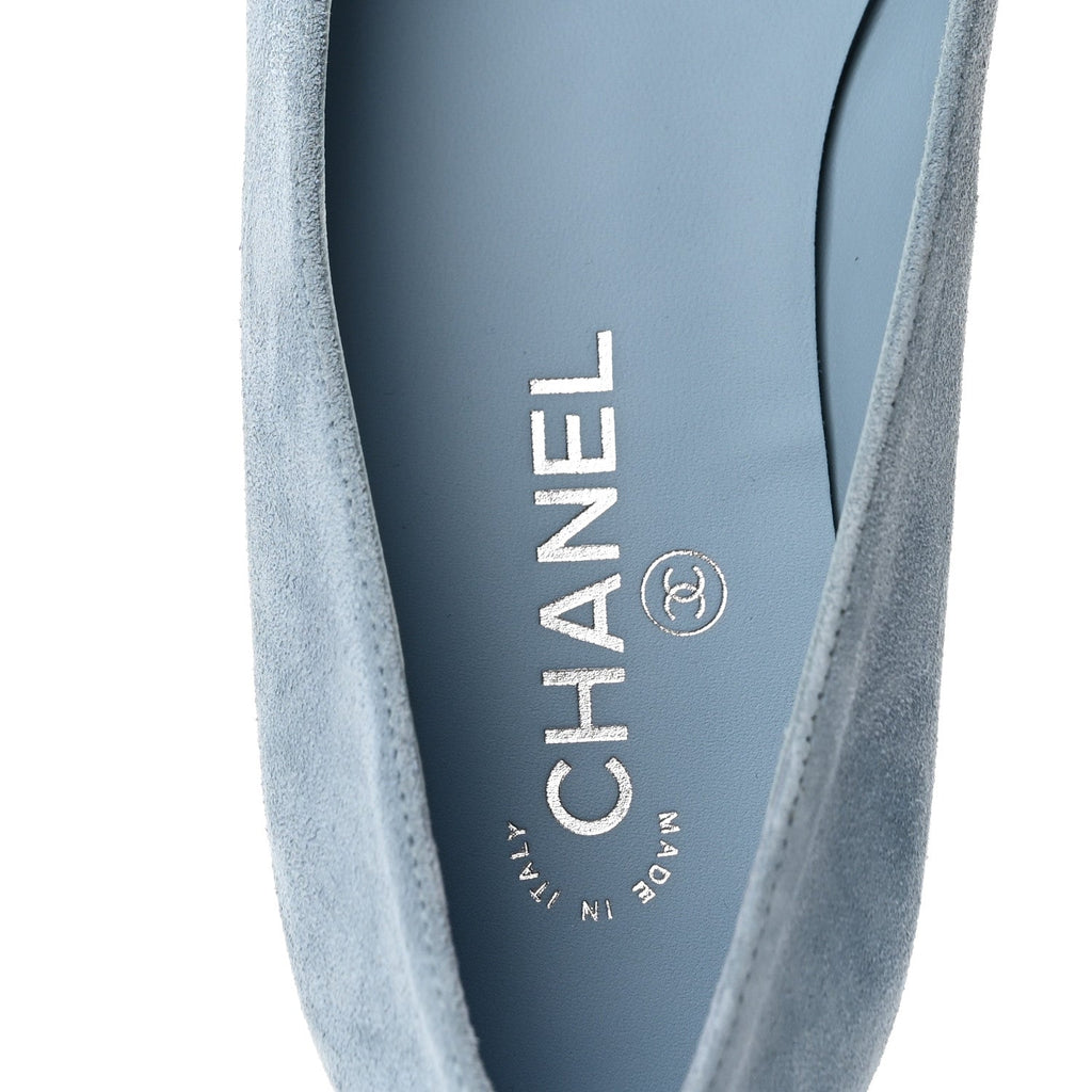 Suede Cap Toe Camellia Ballerina Flats 41 Light Blue