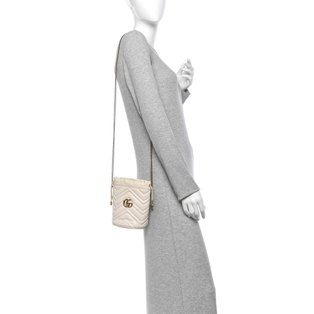 Calfskin Matelasse Mini GG Marmont 2.0 Bucket Bag White