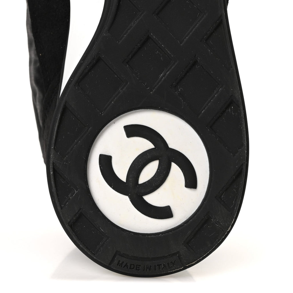 Nylon Suede Kidskin Calfskin Logo Sneakers 38 Black White