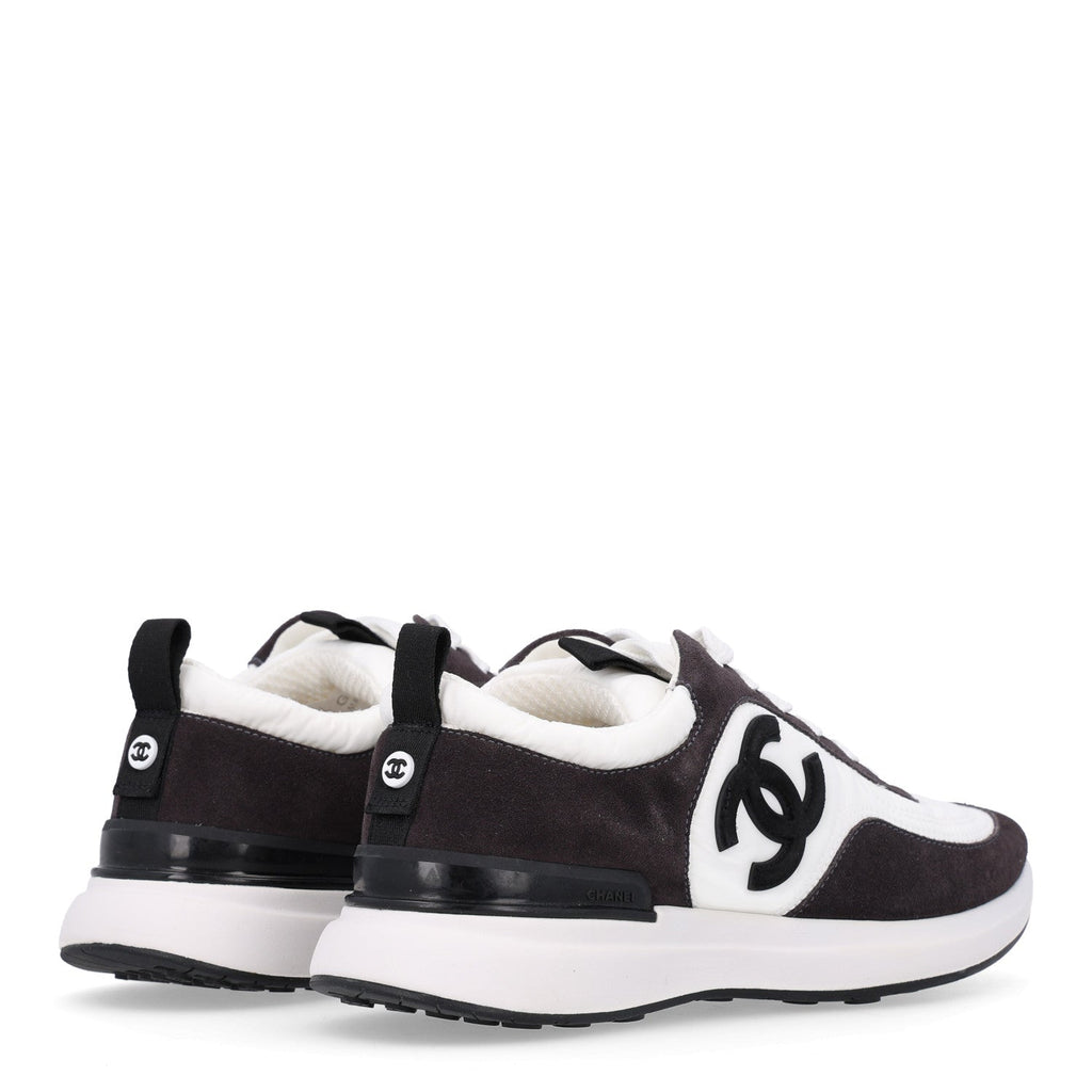 Calfskin Mesh Lycra Suede Womens Logo Sneakers 37.5 White Black
