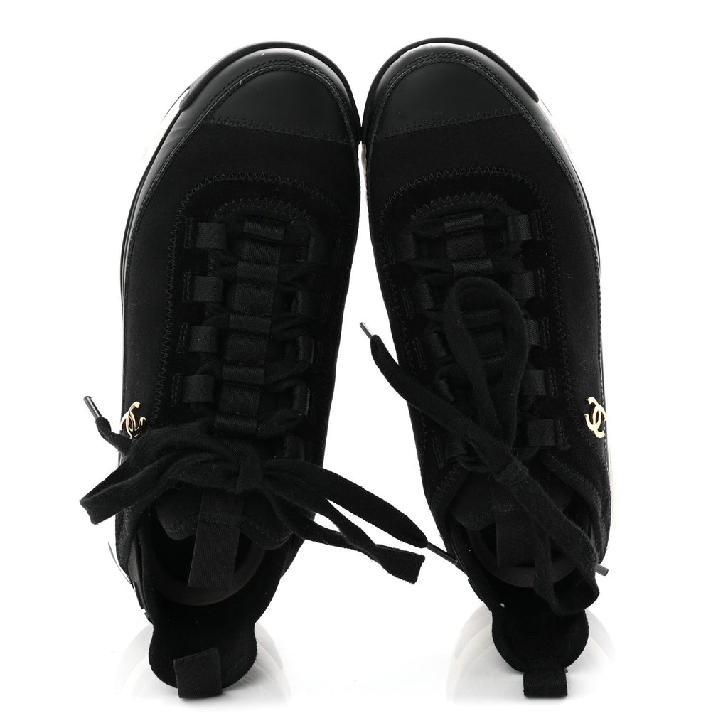 Velvet Calfskin Mixed Fibers CC Sneakers 36.5 Black