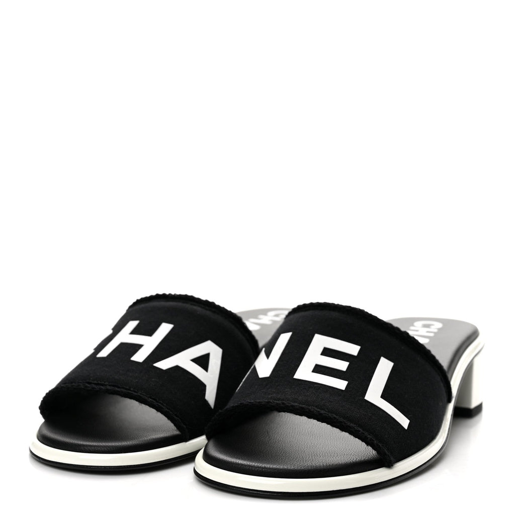 Cotton Logo Mule Sandals 40 Black White