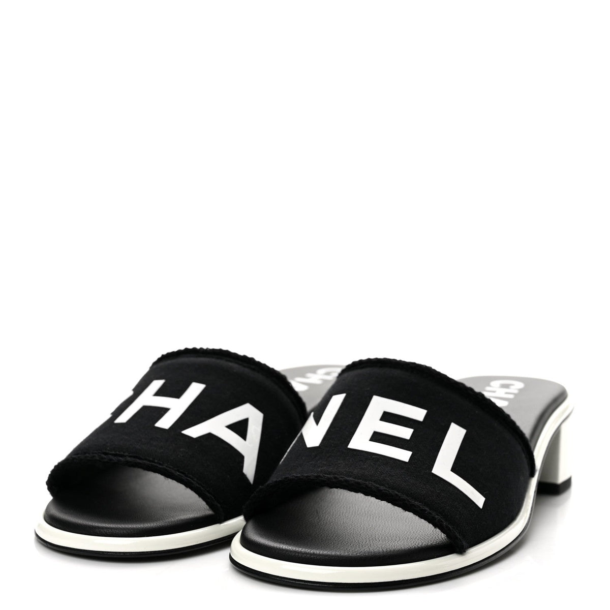 Cotton Logo Mule Sandals 40 Black White