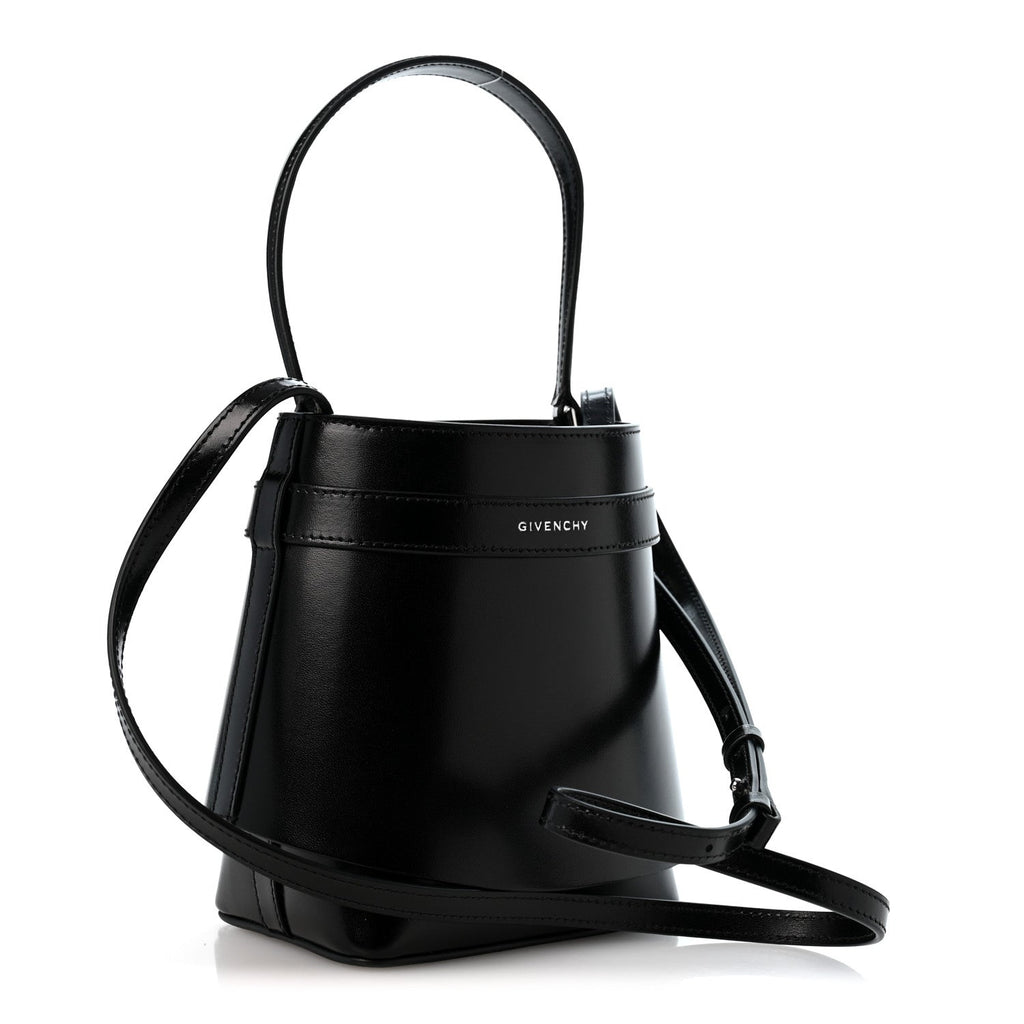 Box Calfskin Shark Lock Bucket Bag Black