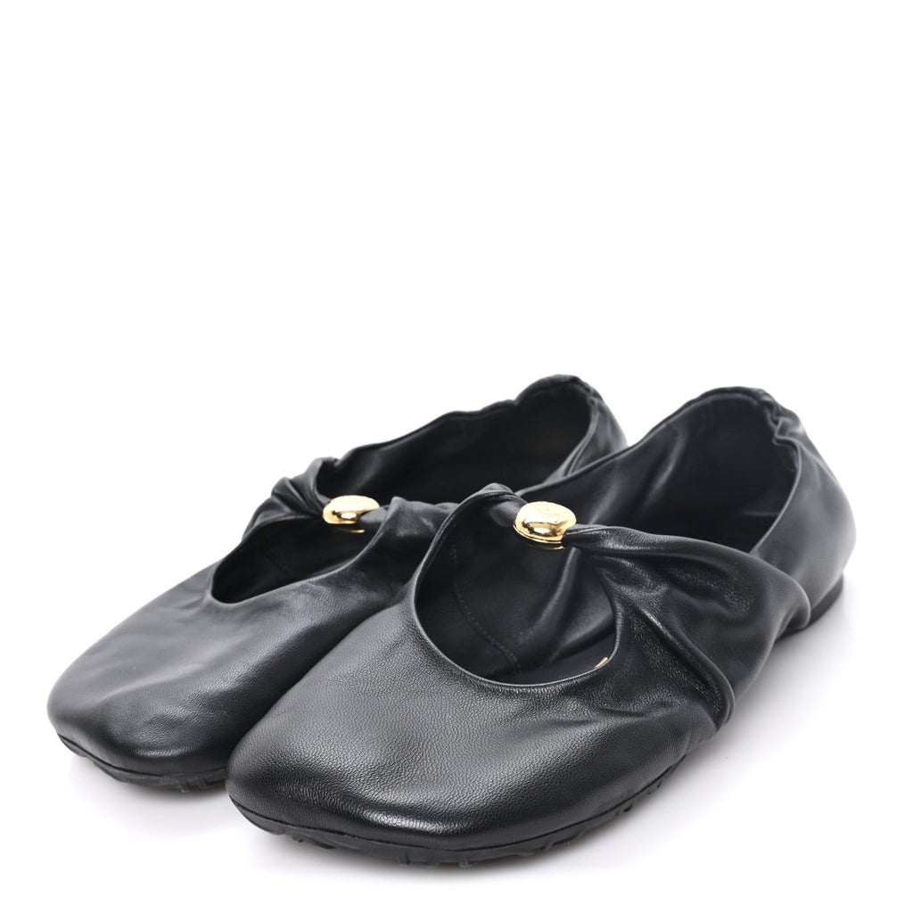 Lambskin Pebble Ballerina Flats 35 Black