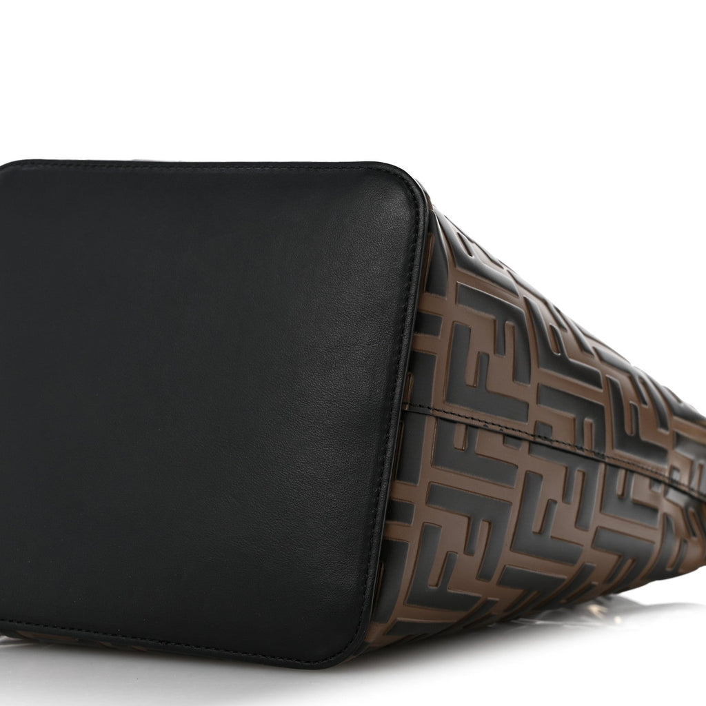 Vitello Grace F is Fendi Bi-Color FF 1974 Embossed Grande Mon Tresor Bucket Bag Maya Black Fragola