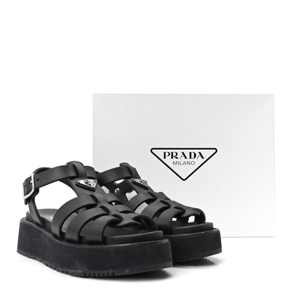 Foam Rubber Metal Triangle Logo Soft Cage Women Sandals 39 Black