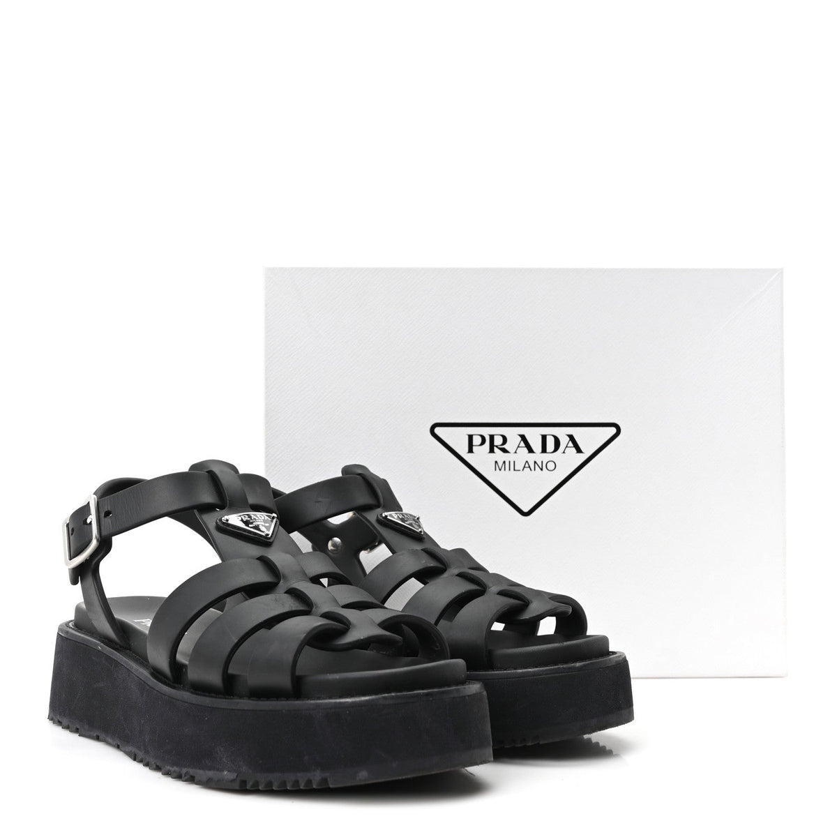 Foam Rubber Metal Triangle Logo Soft Cage Women Sandals 39 Black